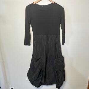 Sun Kim Dress Black Modal Contrast Chiffon Skirt Artsy Lagenlook Evening XS